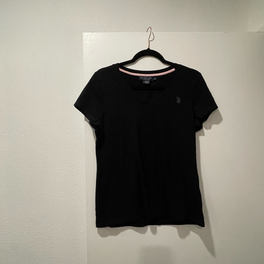 Black V-Neck Polo Women's Top